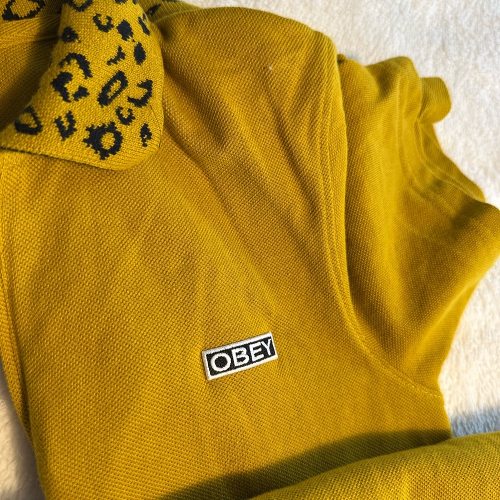 Obey Mustard Mini Dress with Leopard Collar - Picture 6 of 6